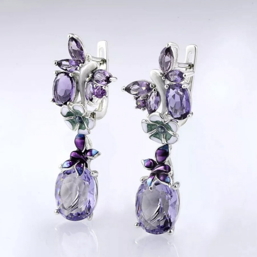 🎀925 Floral Butterfly Amathyst Earrings - Picture 2 of 9